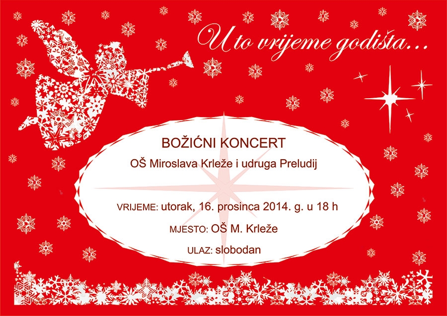 <p>U povodu nastupajućih božićnih blagdana učenici i učitelji škole Miroslav Krleža, u suradnji s udrugom Preludij,  pripremaju Božićni koncert.</p>
